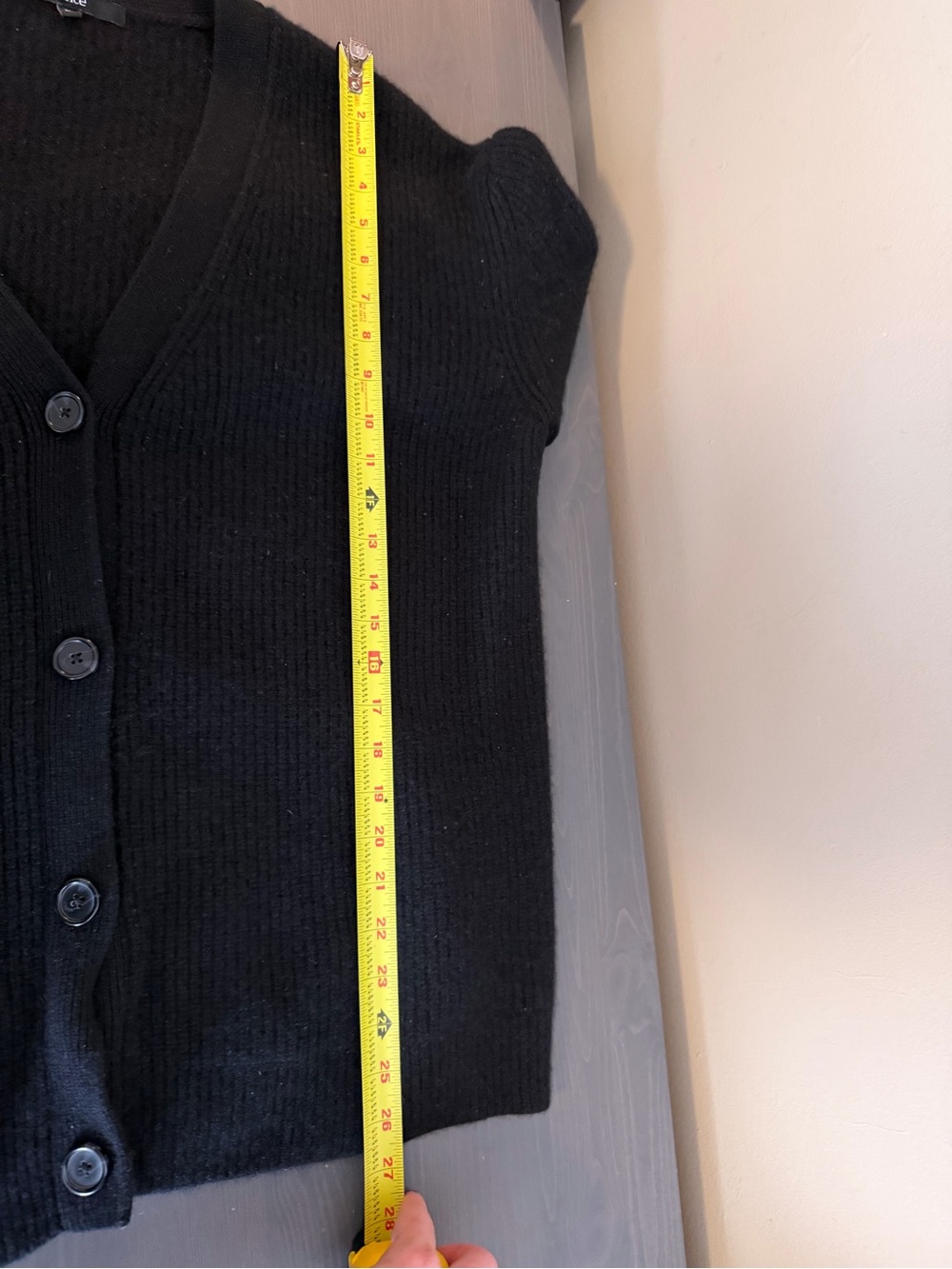 Quince Cashmere Ribbed  Black Boxy Cardigan Sweater - Picture 6 of 8